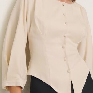 Reformation Cream Button-Front Peplum Blouse